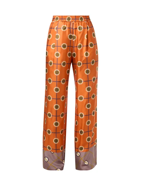 Orange Print Silk Twill Pant