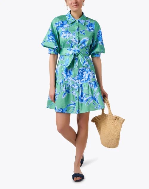 Georgie Green and Blue Floral Cotton Shirt Dress
