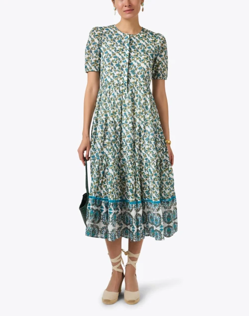 Daphne Blue and Green Floral Print Dress