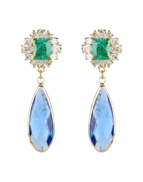 Aqua Blue Gold Stone Drop Earrings