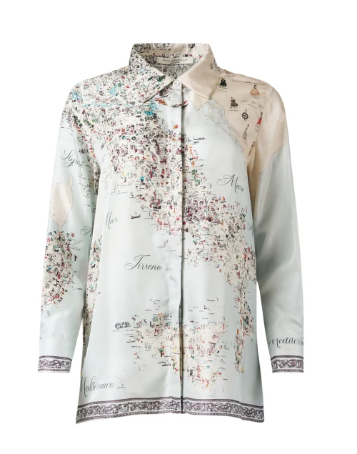 Italy Map Print Silk Shirt