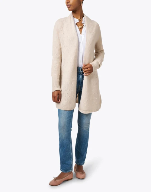 Sophie Beige Cable Knit Cashmere Cardigan