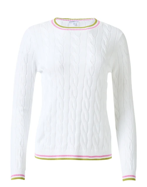 White Cotton Cable Knit Sweater