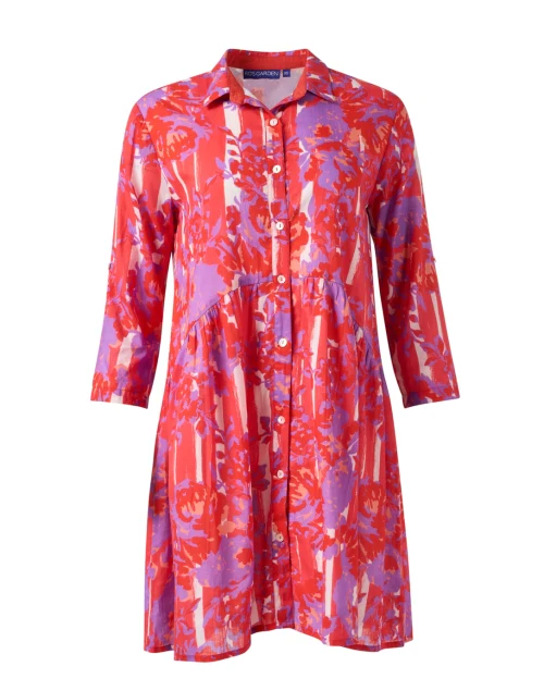 Deauville Coral Floral Print Shirt Dress