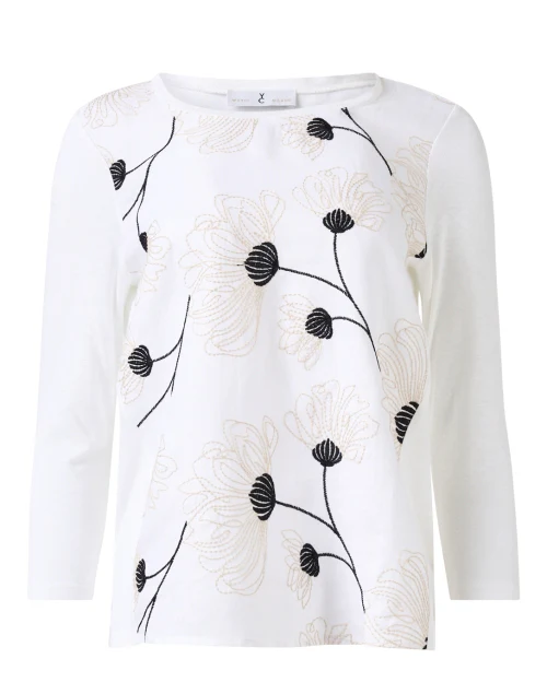 White and Navy Floral Embroidered Top