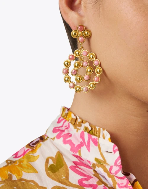 Large Flower Candies Gold and Pink Drop Earrings