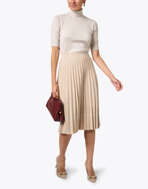 Tan Stretch Wool Pleated Skirt