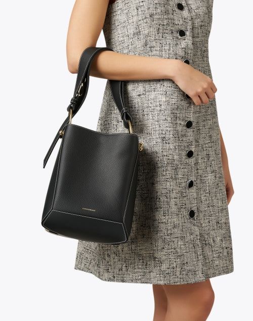 Lana Midi Black Leather Bucket Bag