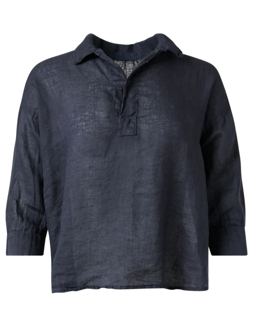 Gigi Navy Linen Henley Top