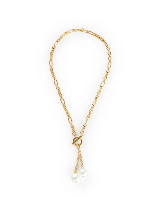 Gold and Pearl Lariat Necklace