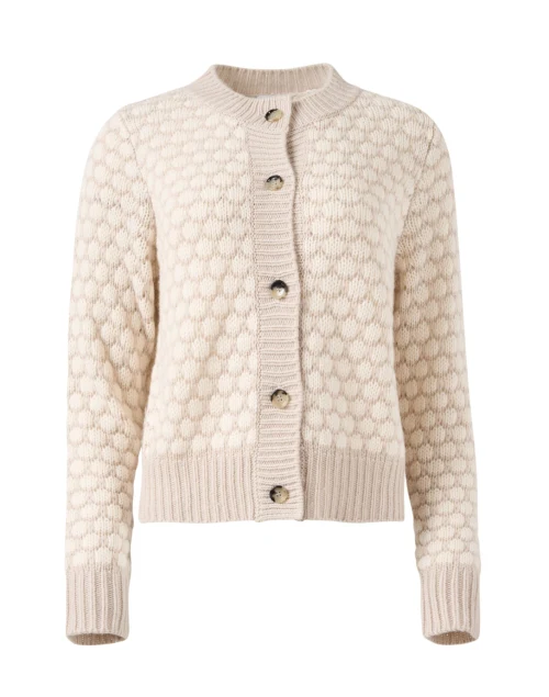 Beige and White Scallop Intarsia Cardigan