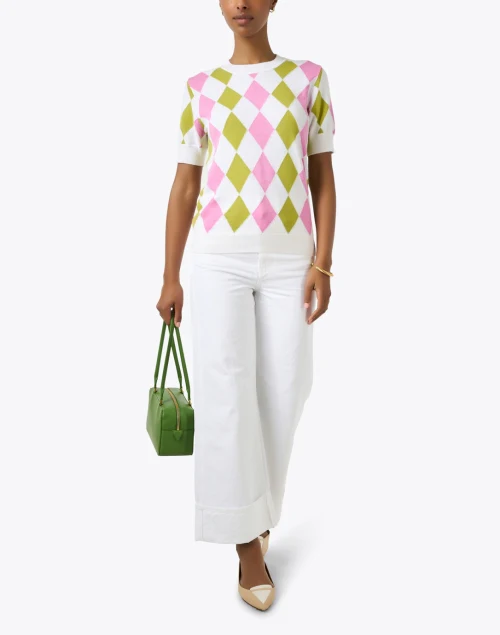 Green and Pink Argyle Knit Top