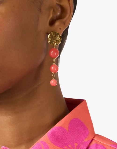 Gold and Coral Drop Earrings
