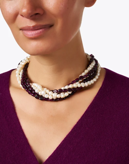 Amethyst and Pearl Multi Strand Necklace