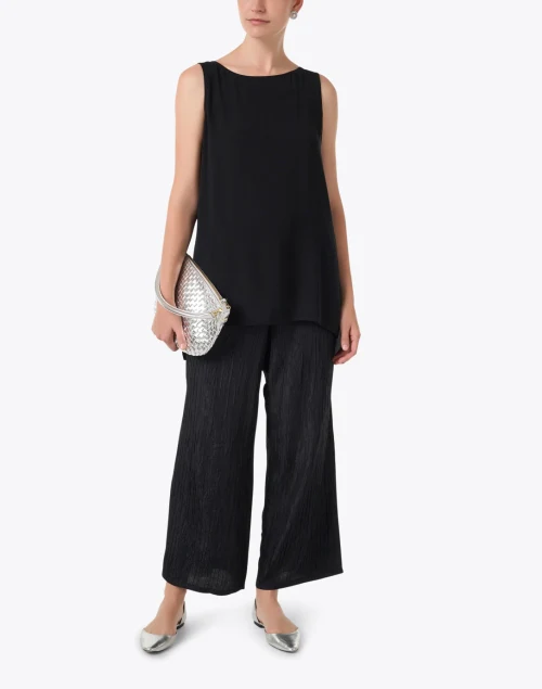 Black Silk Jacquard Wide Leg Pant