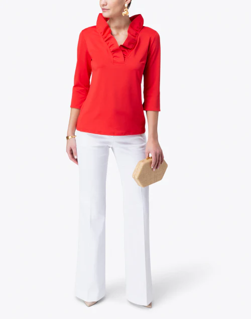Red Ruffle Neck Top