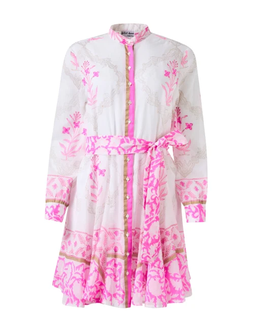 Godet White and Pink Print Dress