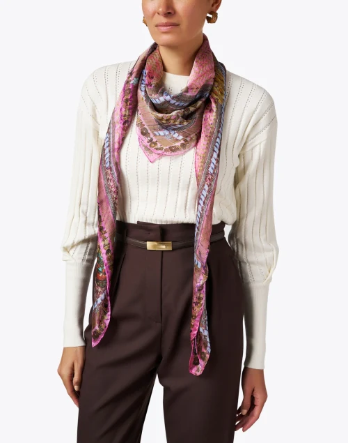 Pink Multi Print Silk Scarf