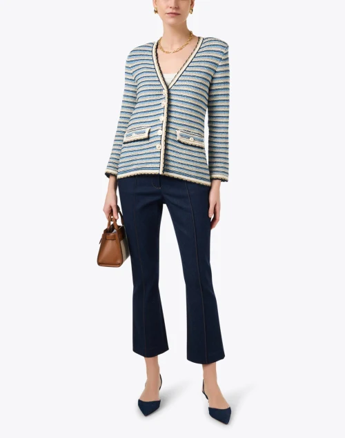 Ceriani Navy Multi Striped Knit Cardigan