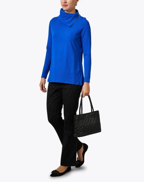 Blue Pima Cotton Cowl Zipper Neck Tunic