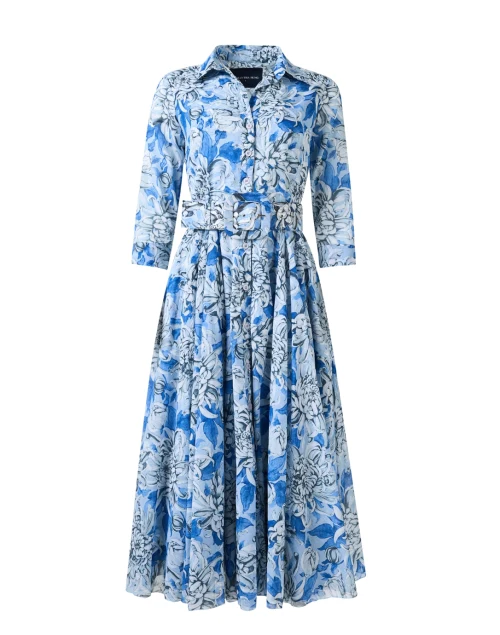 Aster Blue Floral Print Cotton Dress