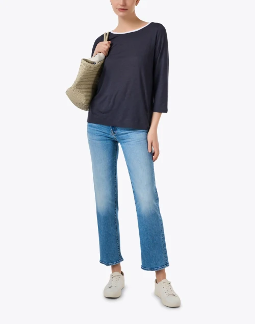 Navy and White Knit Top