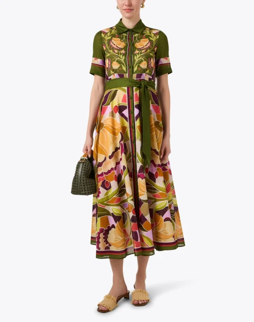 Green Multi Floral Cotton Shirt Dress