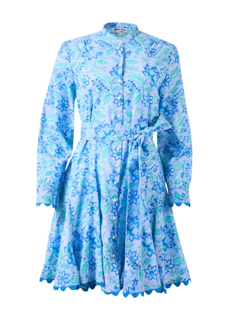 Godet Blue Floral Print Dress