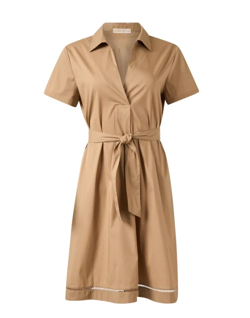 Tan Cotton Poplin Shirt Dress