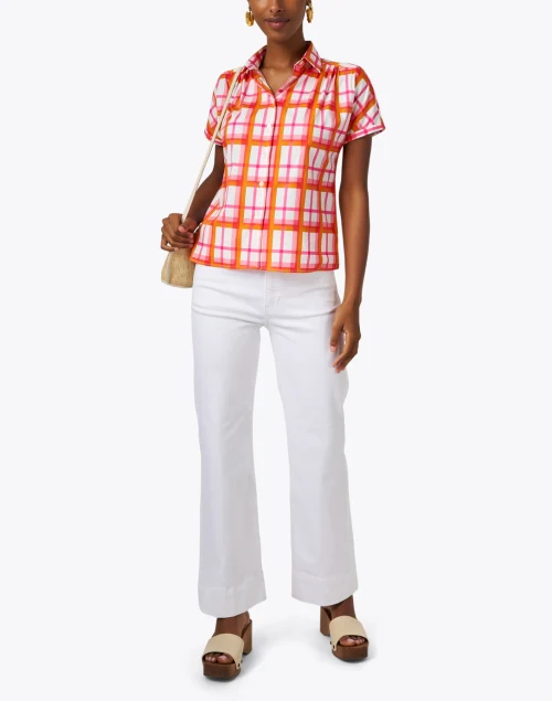 Orange and Pink Plaid Cotton Shirt