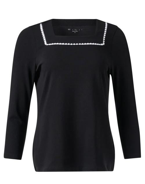 Black Embroidered Knit Cotton Top