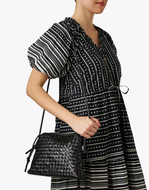 Mallory Black Woven Leather Crossbody Bag