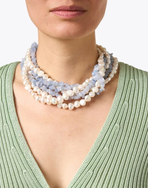 Pearl and Aquamarine Multi Strand Necklace