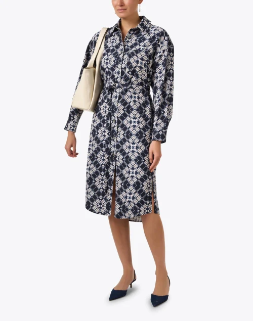 Aria Navy Print Corduroy Shirt Dress