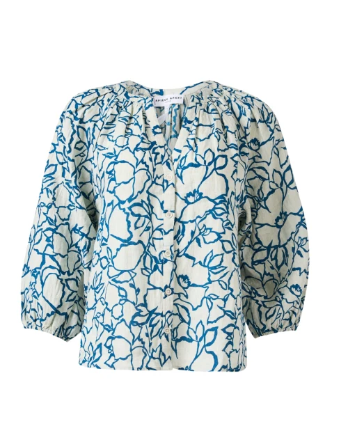 Mitte Ivory and Blue Print Cotton Top