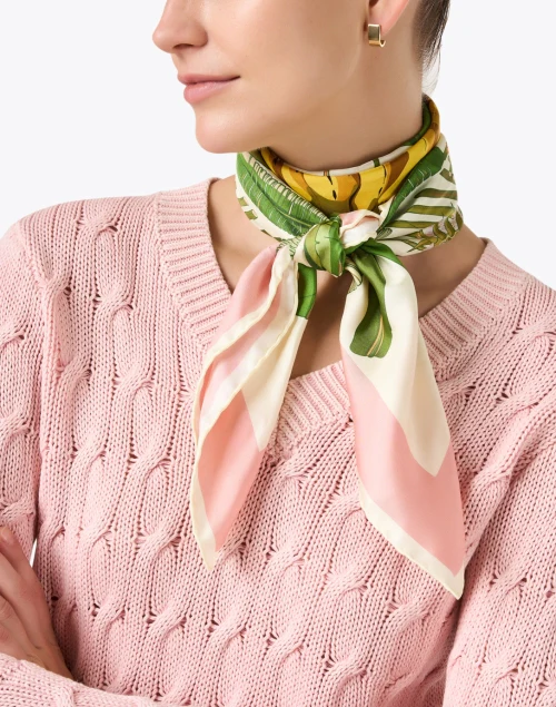 Pink and Green Banana Print Silk Scarf