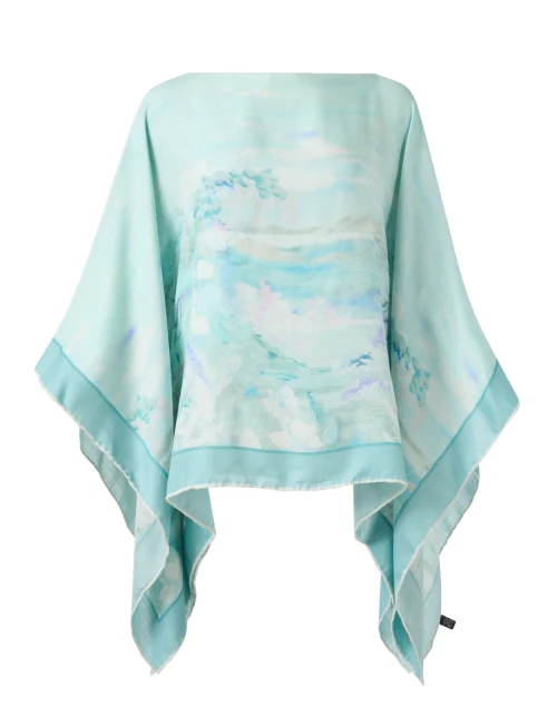 Aqua Print Cashmere Silk Poncho