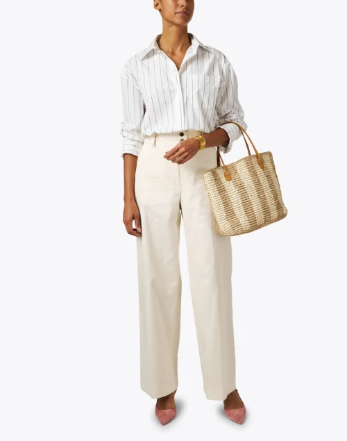 Corolla White Striped Silk Panel Blouse