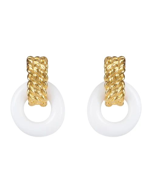 White Enamel Gold Doorknocker Clip Earrings
