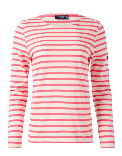 Minquidame Coral and Ecru Striped Cotton Top