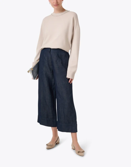 Beige Embellished Wool Silk Sweater