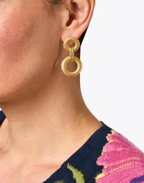 Gold Textured Drop Link Earrings