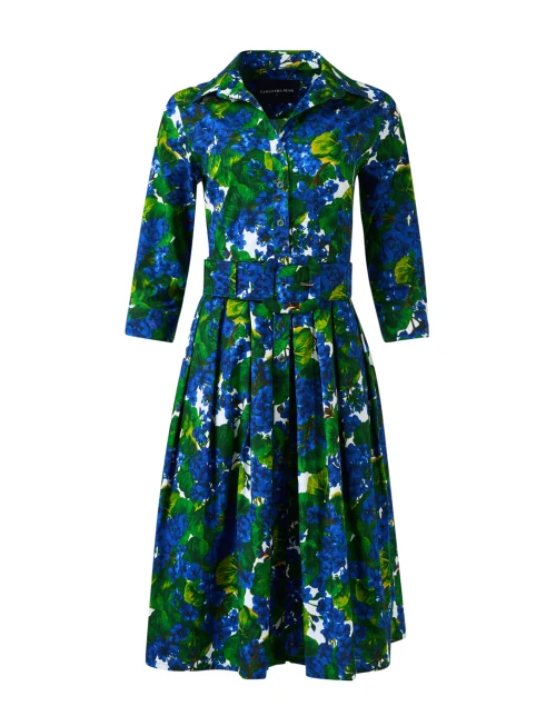 Audrey Blue Floral Print Cotton Stretch Dress