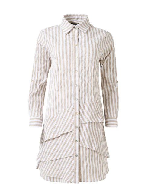 Beige and White Striped Cotton Shirt Dress