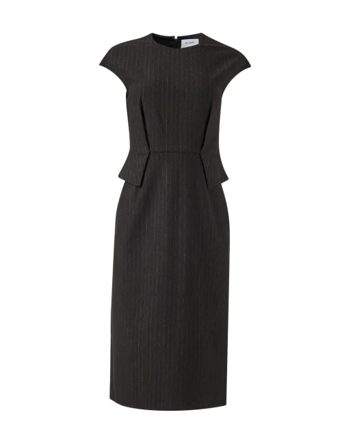 Brown Pinstripe Peplum Dress