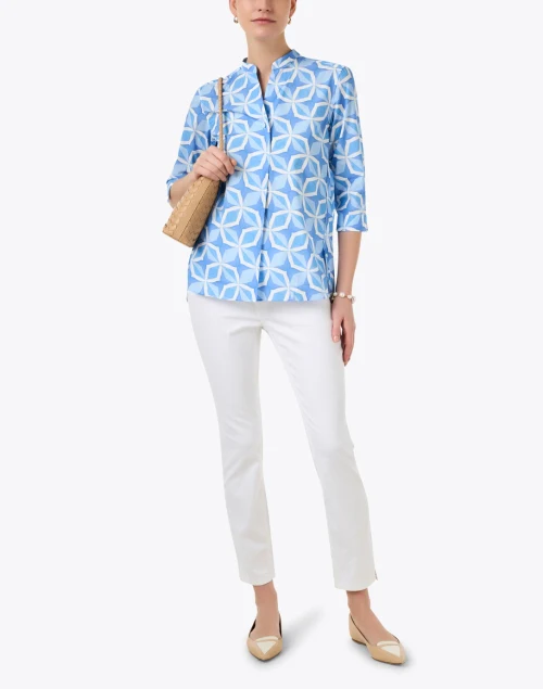 Blue Geo Print Cotton Blouse