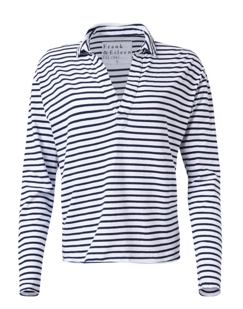 Patrick Navy and White Stripe Popover Henley Top