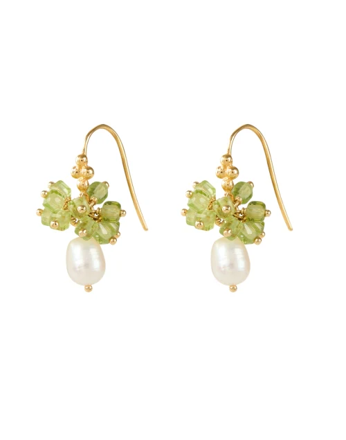 Peridot Cluster Pearl Drop Earrings