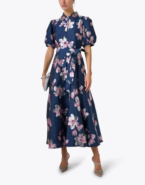 Charlotte Navy Floral Jacquard Dress