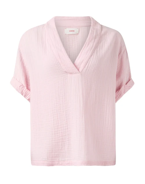 Avery Pink Cotton V-Neck Top